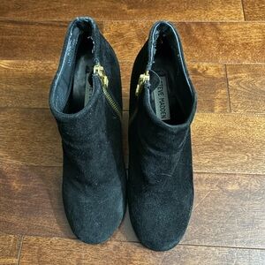 Steve Madden Black Suede Ankle Booties with Gold Zipper Detail